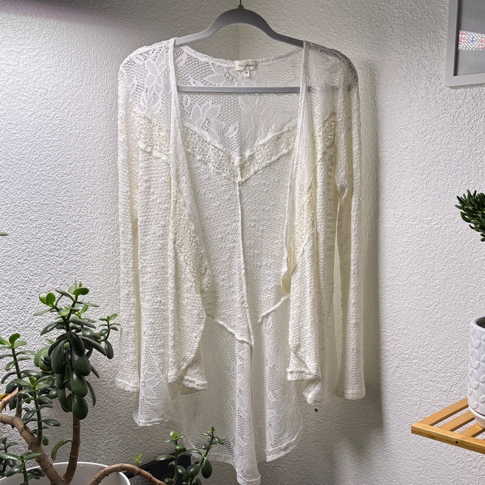 Blu Planet Ivory Lace Open-Front Cardigan
